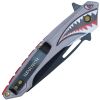 Assisted Open Folding Pocket Knife Gray with Flying Shark Design