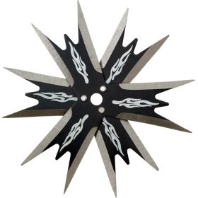 4" Black 12 point Stainless Steel throwing star with flames