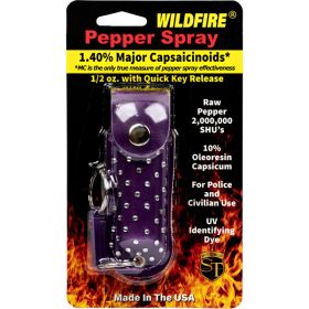 Wildfire 1.4% MC 1/2 oz with rhinestone leatherette holster purple and quick release keychain